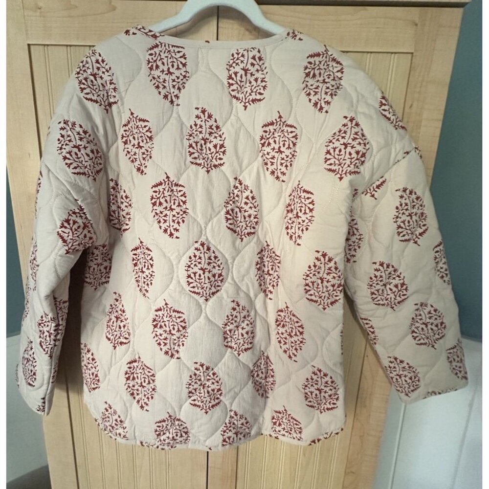 SONMER Cream /Wine Jacquard Print Quilted Poplin Cotton Jacket Sz M Retail $310 - Picture 6 of 8